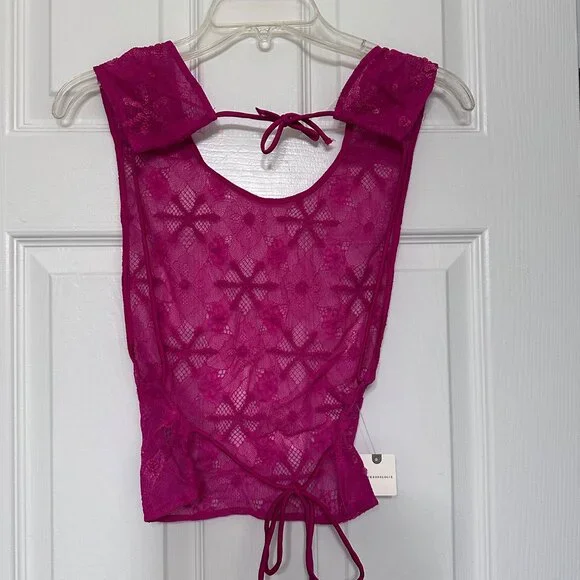 Anthropologie Sequin Lace Backless PInk Crop Top Size: XS - Picture 9 of 10